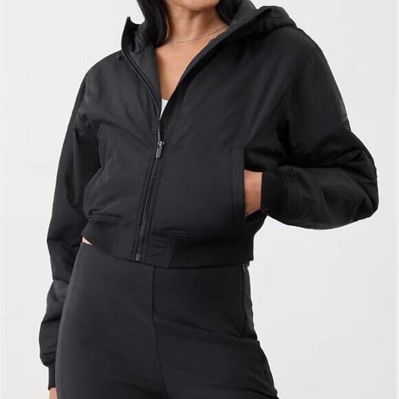 NWT Athleta Lucent Bomber Jacket Black - Size: Large - Picture 1 of 12